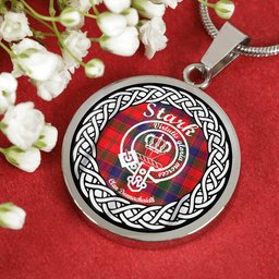 Stark Tartan Crest Clan Scotland Tartan Plaid Circle Pendant Necklace Jewelry Gift For Women