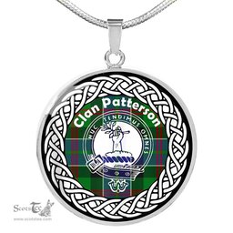 Patterson Tartan Crest Clan Scotland Tartan Plaid Circle Pendant Necklace Jewelry Gift For Women