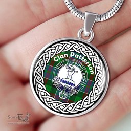Patterson Tartan Crest Clan Scotland Tartan Plaid Circle Pendant Necklace Jewelry Gift For Women