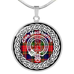 MacPherson Tartan Crest Clan Scotland Tartan Plaid Circle Pendant Necklace Jewelry Gift For Women