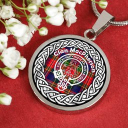 MacPherson Tartan Crest Clan Scotland Tartan Plaid Circle Pendant Necklace Jewelry Gift For Women