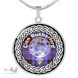 Rutherford Tartan Crest Clan Scotland Tartan Plaid Circle Pendant Necklace Jewelry Gift For Women