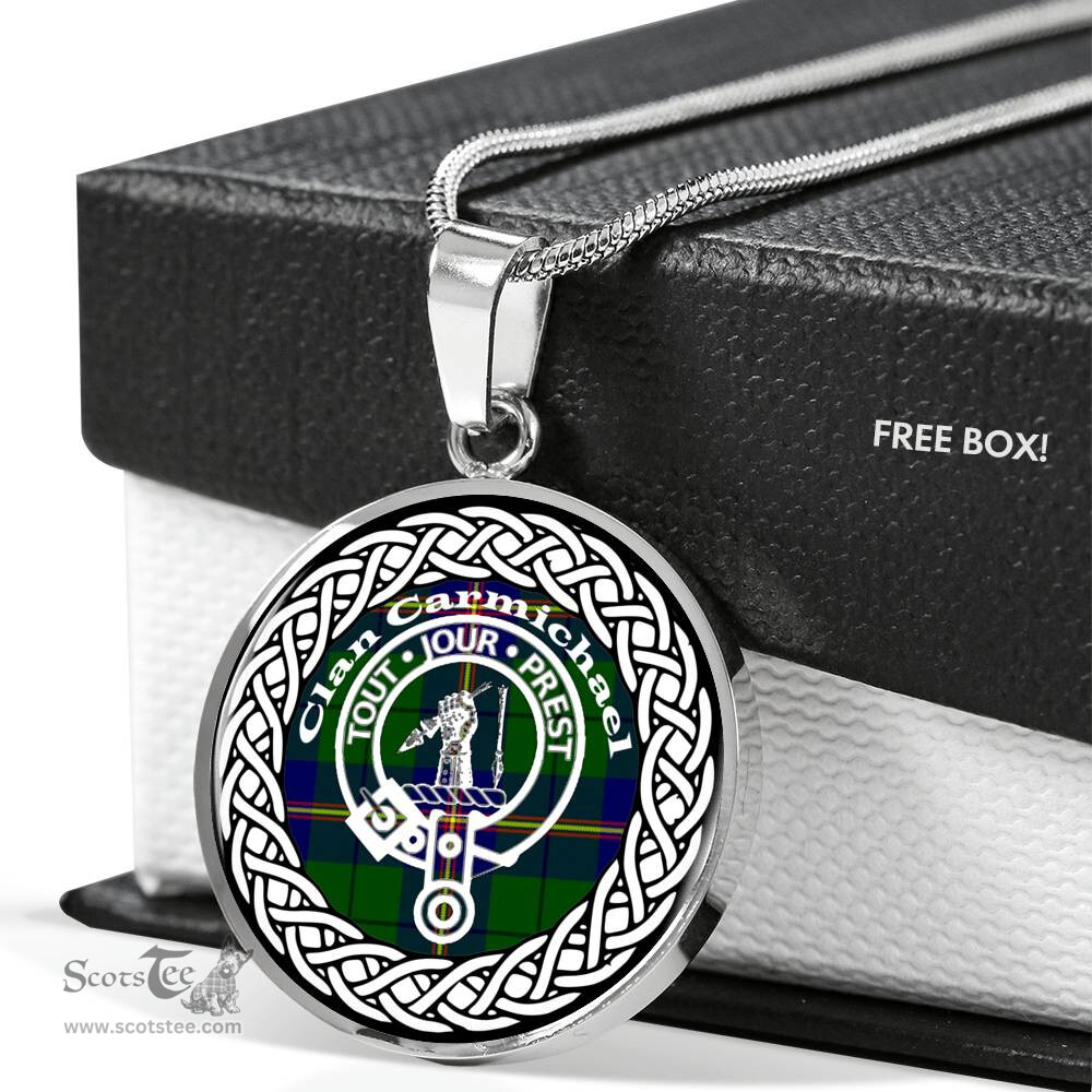 Carmichael Tartan Crest Clan Scotland Tartan Plaid Circle Pendant Necklace Jewelry Gift For Women