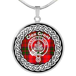 Grant Tartan Crest Clan Scotland Tartan Plaid Circle Pendant Necklace Jewelry Gift For Women