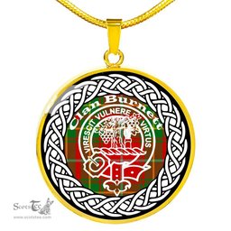 Burnett Tartan Crest Clan Scotland Tartan Plaid Circle Pendant Necklace Jewelry Gift For Women