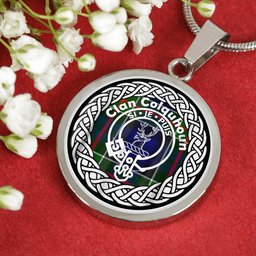 Colquhoun Tartan Crest Clan Scotland Tartan Plaid Circle Pendant Necklace Jewelry Gift For Women