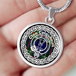 Colquhoun Tartan Crest Clan Scotland Tartan Plaid Circle Pendant Necklace Jewelry Gift For Women