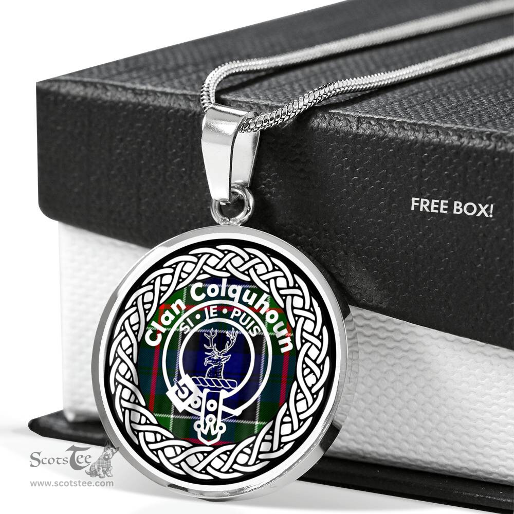 Colquhoun Tartan Crest Clan Scotland Tartan Plaid Circle Pendant Necklace Jewelry Gift For Women