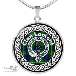Lamont Tartan Crest Clan Scotland Tartan Plaid Circle Pendant Necklace Jewelry Gift For Women