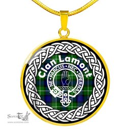 Lamont Tartan Crest Clan Scotland Tartan Plaid Circle Pendant Necklace Jewelry Gift For Women
