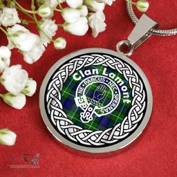 Lamont Tartan Crest Clan Scotland Tartan Plaid Circle Pendant Necklace Jewelry Gift For Women