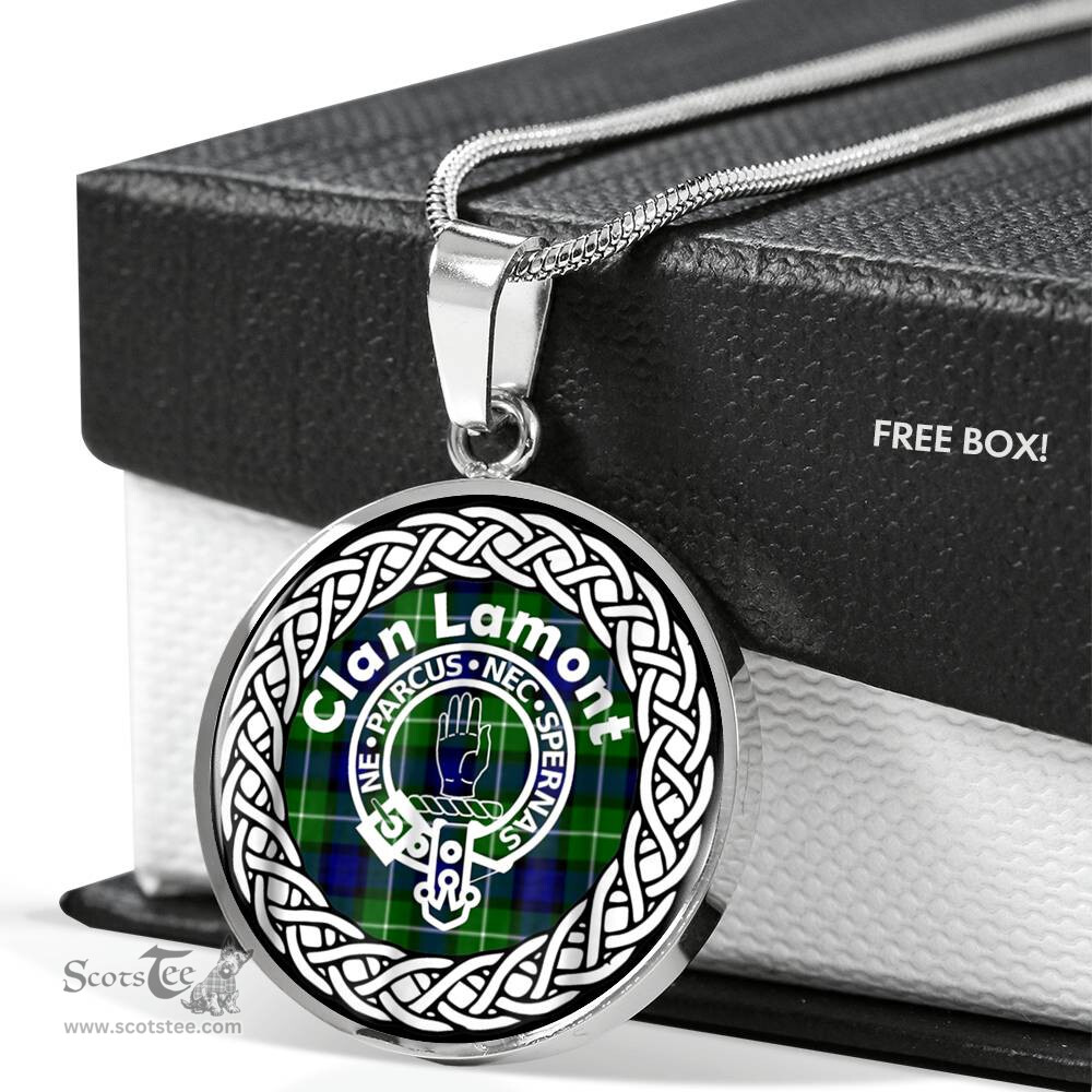 Lamont Tartan Crest Clan Scotland Tartan Plaid Circle Pendant Necklace Jewelry Gift For Women