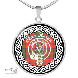 Heron Tartan Crest Clan Scotland Tartan Plaid Circle Pendant Necklace Jewelry Gift For Women