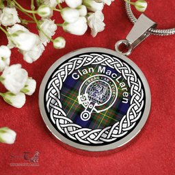 MacLaren Tartan Crest Clan Scotland Tartan Plaid Circle Pendant Necklace Jewelry Gift For Women