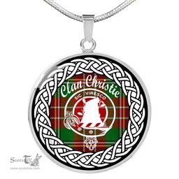 Christie Tartan Crest Clan Scotland Tartan Plaid Circle Pendant Necklace Jewelry Gift For Women