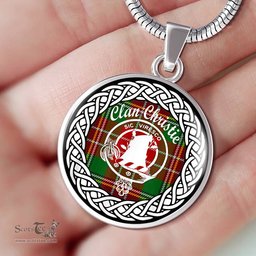 Christie Tartan Crest Clan Scotland Tartan Plaid Circle Pendant Necklace Jewelry Gift For Women
