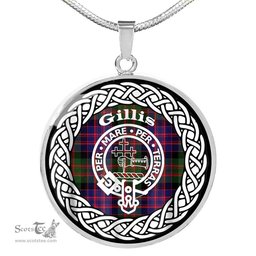 Gillis Tartan Crest Clan Scotland Tartan Plaid Circle Pendant Necklace Jewelry Gift For Women