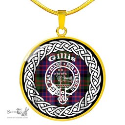 Gillis Tartan Crest Clan Scotland Tartan Plaid Circle Pendant Necklace Jewelry Gift For Women