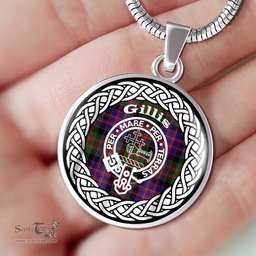 Gillis Tartan Crest Clan Scotland Tartan Plaid Circle Pendant Necklace Jewelry Gift For Women