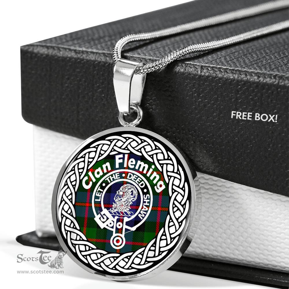 Fleming Tartan Crest Clan Scotland Tartan Plaid Circle Pendant Necklace Jewelry Gift For Women