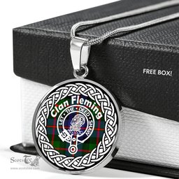 Fleming Tartan Crest Clan Scotland Tartan Plaid Circle Pendant Necklace Jewelry Gift For Women