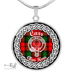 Carr Tartan Crest Clan Scotland Tartan Plaid Circle Pendant Necklace Jewelry Gift For Women