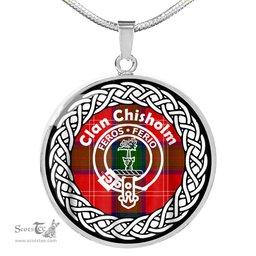 Chisholm Tartan Crest Clan Scotland Tartan Plaid Circle Pendant Necklace Jewelry Gift For Women