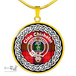 Chisholm Tartan Crest Clan Scotland Tartan Plaid Circle Pendant Necklace Jewelry Gift For Women