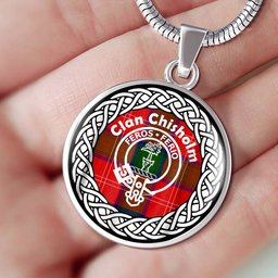 Chisholm Tartan Crest Clan Scotland Tartan Plaid Circle Pendant Necklace Jewelry Gift For Women
