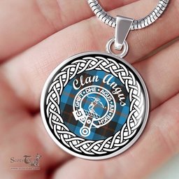 Angus Tartan Crest Clan Scotland Tartan Plaid Circle Pendant Necklace Jewelry Gift For Women