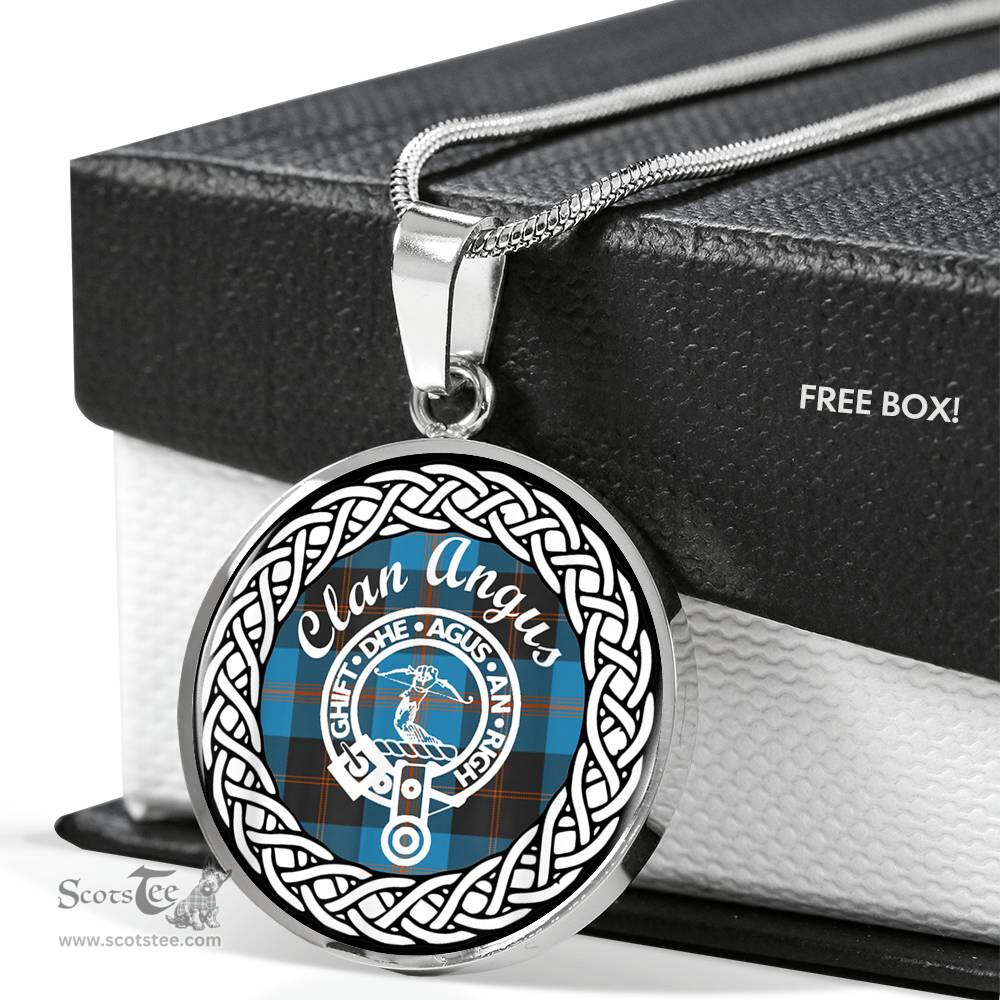 Angus Tartan Crest Clan Scotland Tartan Plaid Circle Pendant Necklace Jewelry Gift For Women