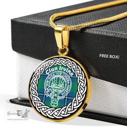 Irvine Tartan Crest Clan Scotland Tartan Plaid Circle Pendant Necklace Jewelry Gift For Women