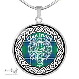 Irvine Tartan Crest Clan Scotland Tartan Plaid Circle Pendant Necklace Jewelry Gift For Women