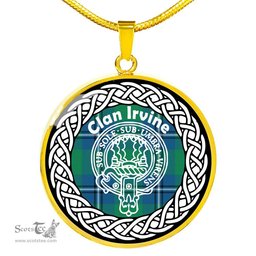 Irvine Tartan Crest Clan Scotland Tartan Plaid Circle Pendant Necklace Jewelry Gift For Women