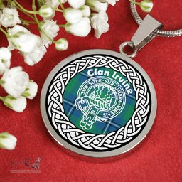 Irvine Tartan Crest Clan Scotland Tartan Plaid Circle Pendant Necklace Jewelry Gift For Women
