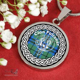 Falconer Tartan Crest Clan Scotland Tartan Plaid Circle Pendant Necklace Jewelry Gift For Women