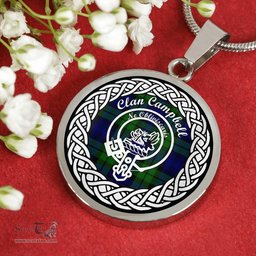 Campbell Tartan Crest Clan Scotland Tartan Plaid Circle Pendant Necklace Jewelry Gift For Women
