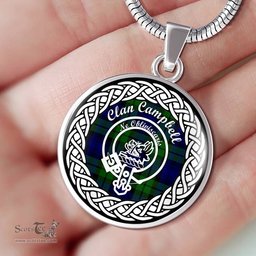 Campbell Tartan Crest Clan Scotland Tartan Plaid Circle Pendant Necklace Jewelry Gift For Women