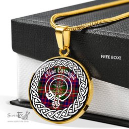 Carnegie Tartan Crest Clan Scotland Tartan Plaid Circle Pendant Necklace Jewelry Gift For Women