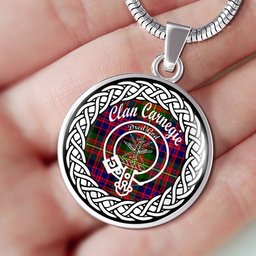 Carnegie Tartan Crest Clan Scotland Tartan Plaid Circle Pendant Necklace Jewelry Gift For Women