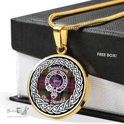 Donaldson Donald Tartan Crest Clan Scotland Tartan Plaid Circle Pendant Necklace Jewelry Gift For Women