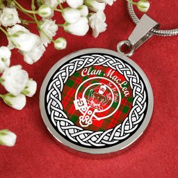 Maclea Tartan Crest Clan Scotland Tartan Plaid Circle Pendant Necklace Jewelry Gift For Women