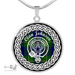 Johnson Tartan Crest Clan Scotland Tartan Plaid Circle Pendant Necklace Jewelry Gift For Women
