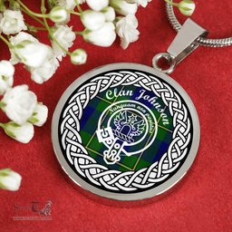 Johnson Tartan Crest Clan Scotland Tartan Plaid Circle Pendant Necklace Jewelry Gift For Women