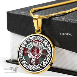 Crawford Tartan Crest Clan Scotland Tartan Plaid Circle Pendant Necklace Jewelry Gift For Women