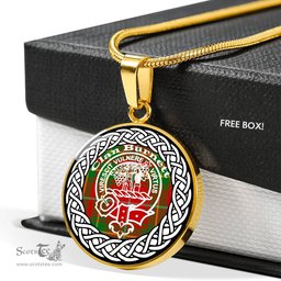 Burnett Tartan Crest Clan Scotland Tartan Plaid Circle Pendant Necklace Jewelry Gift For Women