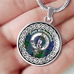 Kirkpatrick Old Tartan Crest Clan Scotland Tartan Plaid Circle Pendant Necklace Jewelry Gift For Women