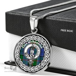 Kirkpatrick Old Tartan Crest Clan Scotland Tartan Plaid Circle Pendant Necklace Jewelry Gift For Women