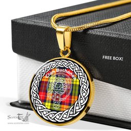 Buchanan Tartan Crest Clan Scotland Tartan Plaid Circle Pendant Necklace Jewelry Gift For Women