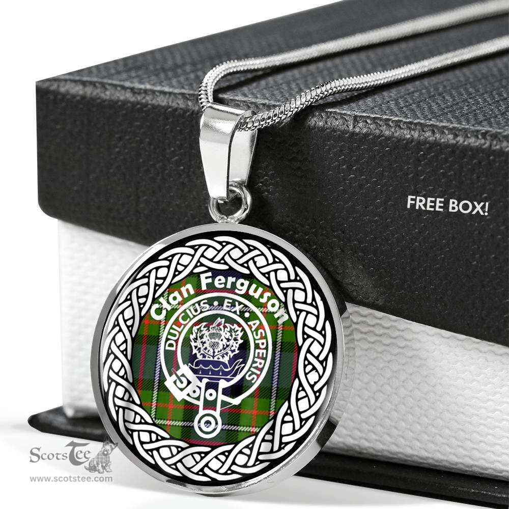 Ferguson Tartan Crest Clan Scotland Tartan Plaid Circle Pendant Necklace Jewelry Gift For Women